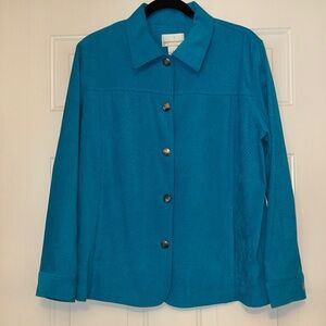 Drapers & Damons Snakeskin Button-Up Suede-Like Jacket L NWOT Blue Career
